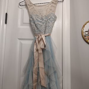 Blue ruffle dress with lace top
